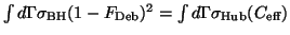 $\int d\Gamma \sigma_{\text{BH}}(1-F_{\text{Deb}})^2 = \int d\Gamma \sigma_{\text{Hub}}(C_{\text{eff}})$